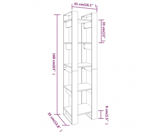 vidaXL grāmatu plaukts, balts, 41x35x160 cm, priedes masīvkoks