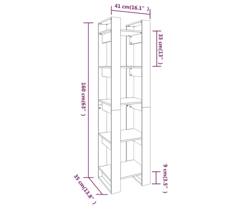 vidaXL grāmatu plaukts, medus brūns, 41x35x160 cm, priedes koks
