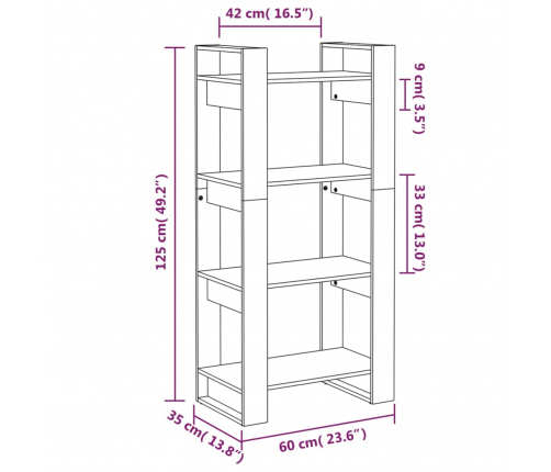 vidaXL grāmatu plaukts, balts, 60x35x125 cm, masīvkoks