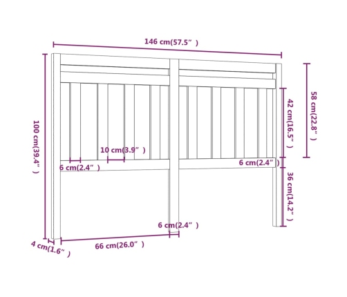 vidaXL gultas galvgalis, balts, 146x4x100 cm, priedes masīvkoks