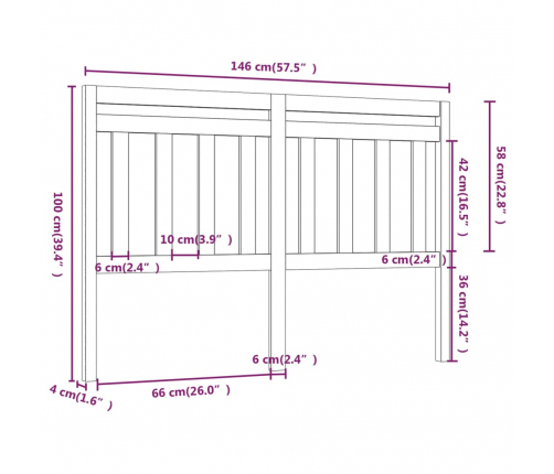 vidaXL gultas galvgalis, medus brūns, 146x4x100 cm, priedes masīvkoks