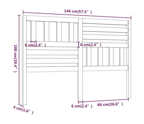 vidaXL gultas galvgalis, 146x4x100 cm, priedes masīvkoks