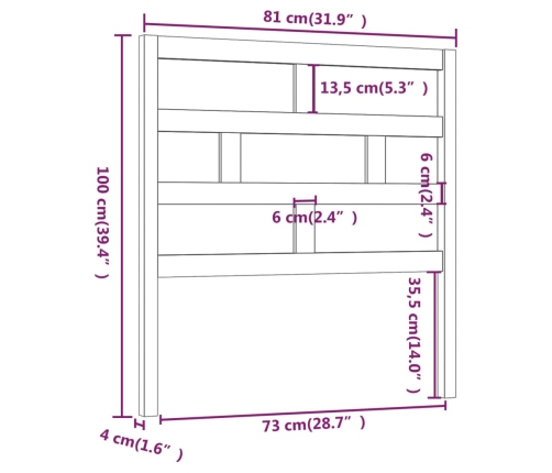 vidaXL gultas galvgalis, melns, 81x4x100 cm, priedes masīvkoks