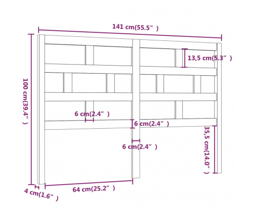 vidaXL gultas galvgalis, balts, 141x4x100 cm, priedes masīvkoks