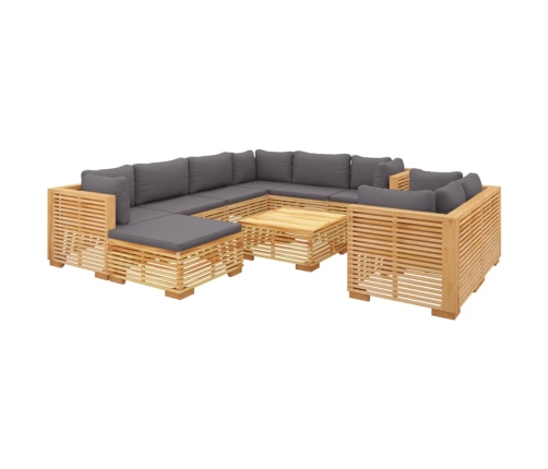 vidaXL 10-daļīgs dārza atpūtas mēbeļu komplekts ar matračiem, tīkkoks