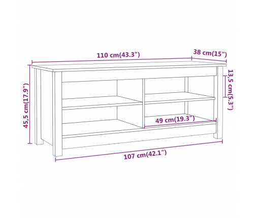 vidaXL apavu plaukts, 110x38x45,5 cm, priedes masīvkoks