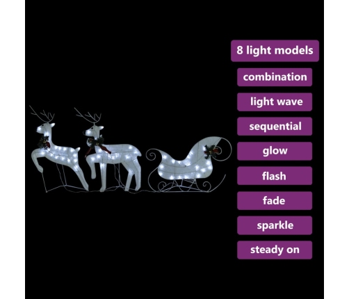 vidaXL Ziemassvētku dekorācija, ziemeļbrieži un kamanas, 60 LED
