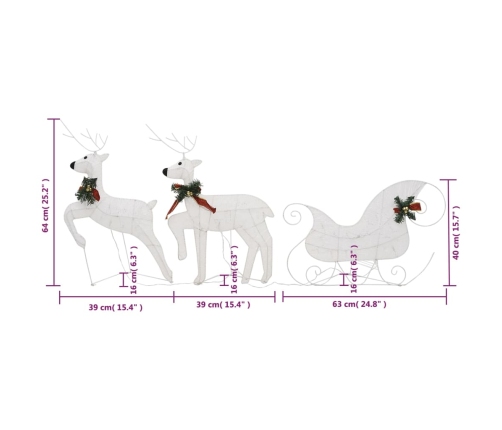 vidaXL Ziemassvētku dekorācija, ziemeļbrieži un kamanas, 60 LED