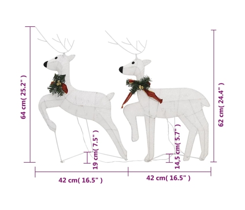 vidaXL Ziemassvētku ziemeļbrieži, 2 gab., balti, 40 LED