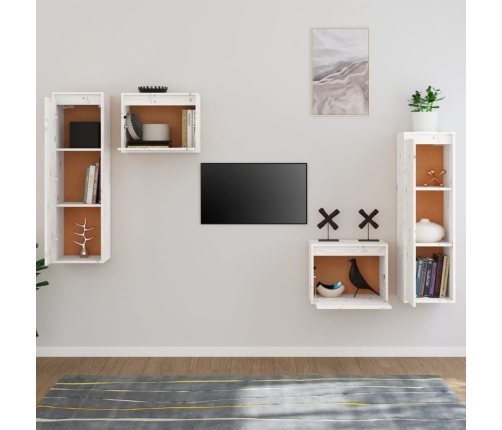vidaXL TV skapīši, 4 gab., balti, priedes masīvkoks