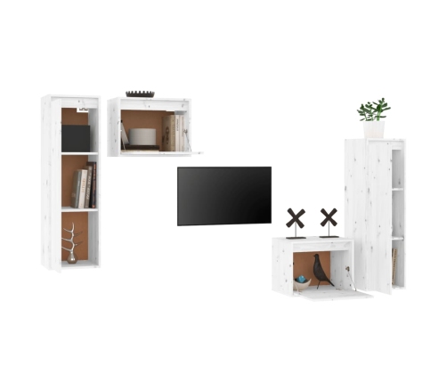 vidaXL TV skapīši, 4 gab., balti, priedes masīvkoks