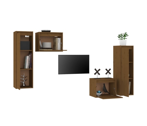 vidaXL naktsskapīši, 4 gab., medus brūni, priedes masīvkoks