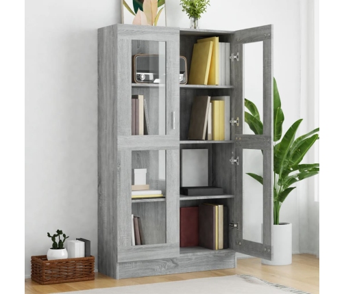 vidaXL vitrīnas skapis, pelēka ozola krāsa, 82,5x30,5x150 cm, koks