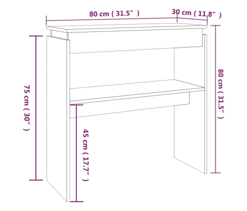 vidaXL konsoles galds, pelēka ozolkoka, 80x30x80 cm, inženierijas koks
