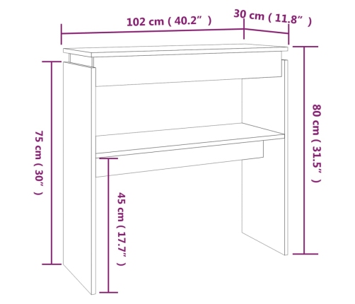 vidaXL konsoles galds, pelēka ozolkoka, 102x30x80cm, inženierijas koks