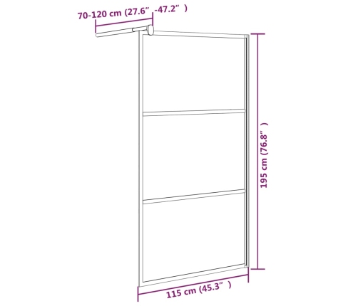vidaXL dušas siena, 115x195 cm, daļēji matēts ESG stikls, melna