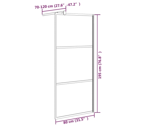 vidaXL dušas siena, 80x195 cm, ESG stikls, akmeņu dizains, melna