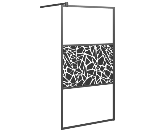 vidaXL dušas siena, 100x195 cm, ESG stikls, akmeņu dizains, melna