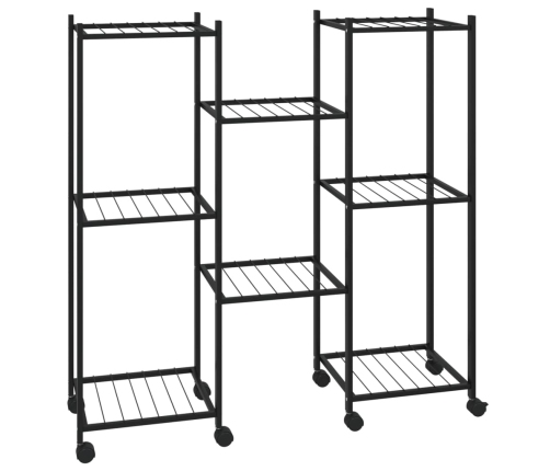 vidaXL puķu statīvs ar riteņiem, 83x25x83,5 cm, melns, dzelzs
