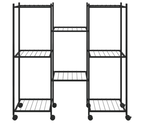 vidaXL puķu statīvs ar riteņiem, 83x25x83,5 cm, melns, dzelzs