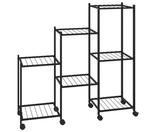 vidaXL puķu statīvs ar riteņiem, 83x25x83,5 cm, melns, dzelzs