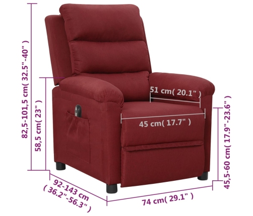 Elektrisks Atpūtas Krēsls, Atgāžams, Vīnsarkans Audums Vidaxl