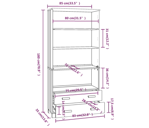 vidaXL augstais skapis HAMAR, balts, priedes masīvkoks