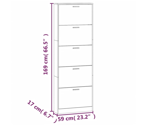 vidaXL apavu plaukts, ozolkoka krāsa, 59x17x169 cm, inženierijas koks