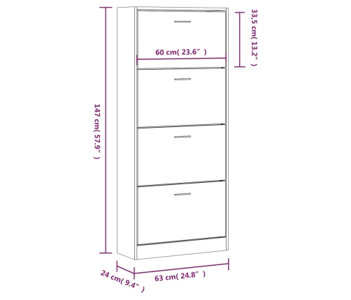vidaXL apavu plaukts, pelēcīga ozolkoka,63x24x147 cm,inženierijas koks