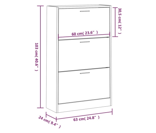 vidaXL apavu plaukts, dūmakains ozols, 63x24x103 cm, inženierijas koks
