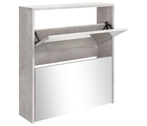 vidaXL apavu plaukts ar spoguli, 2 nodalījumi, betonpelēks, 63x17x67cm