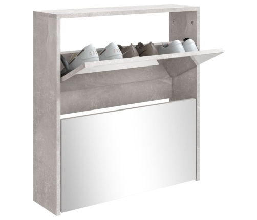 vidaXL apavu plaukts ar spoguli, 2 nodalījumi, betonpelēks, 63x17x67cm