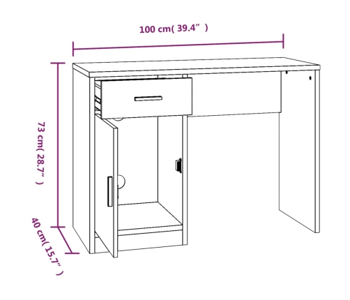 vidaXL rakstāmgalds ar atvilktni, skapīti, brūna ozolkoka, 100x40x73cm