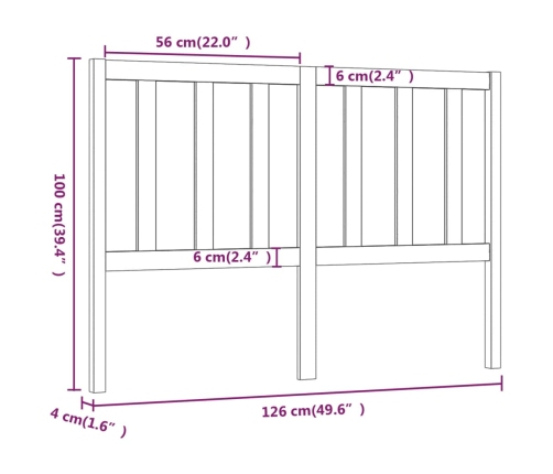 vidaXL gultas galvgalis, medus brūns, 126x4x100 cm, priedes masīvkoks