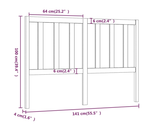 vidaXL gultas galvgalis, medus brūns, 141x4x100 cm, priedes masīvkoks