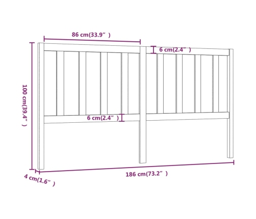 vidaXL gultas galvgalis, melns, 186x4x100 cm, priedes masīvkoks