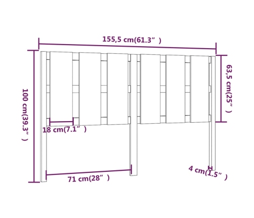 vidaXL gultas galvgalis, brūns, 155,5x4x100 cm, priedes masīvkoks