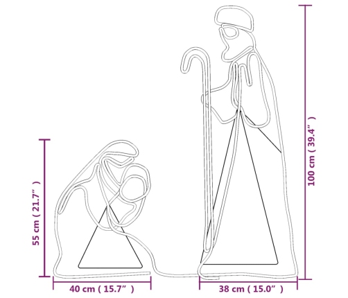 vidaXL Ziemassvētku Marijas un Jāzepa figūra, 264 LED, 40x55/38x100 cm