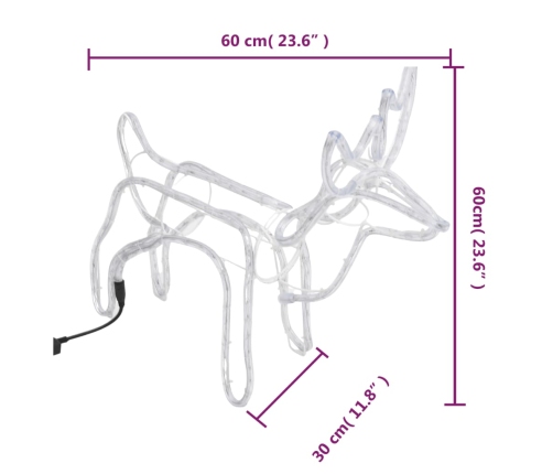 vidaXL Ziemassvētku figūra, ziemeļbriedis, silti balts, 60x30x60 cm
