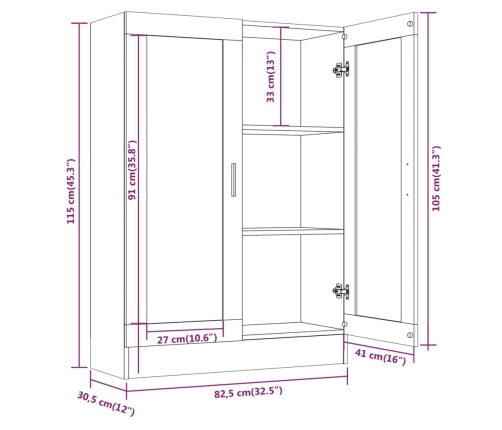 vidaXL vitrīnas skapis, pelēcīgs, 82,5x30,5x115 cm, inženierijas koks