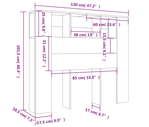 vidaXL gultas galvgalis ar plauktu, melns, 120x18,5x102,5 cm