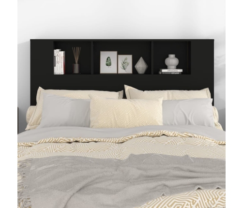 vidaXL gultas galvgalis ar plauktu, melns, 140x18,5x104,5 cm