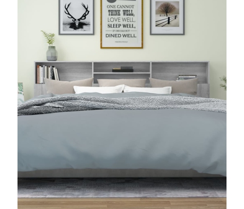 vidaXL gultas galvgalis ar plauktu, pelēcīga ozolkoka, 220x19x103,5 cm