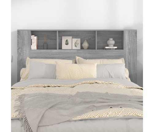 vidaXL gultas galvgalis ar plauktu, pelēcīga ozola, 160x18,5x104,5 cm