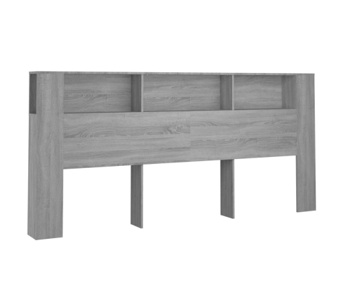 vidaXL gultas galvgalis ar plauktu, pelēcīga ozola, 220x18,5x104,5 cm