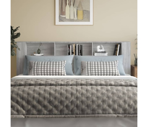 vidaXL gultas galvgalis ar plauktu, pelēcīga ozola, 220x18,5x104,5 cm