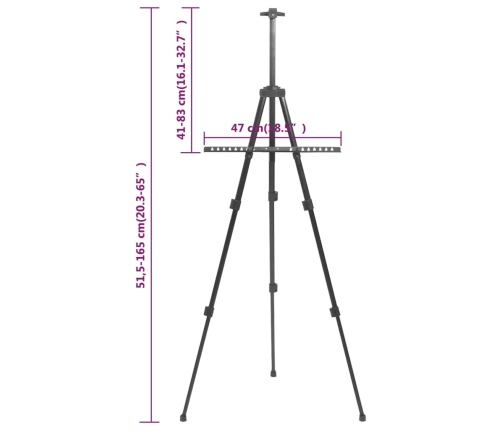 vidaXL, regulējams molberts, melns metāls