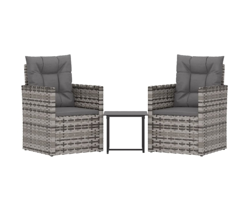 vidaXL 3-daļīgs āra atpūtas mēbeļu komplekts ar matračiem, pelēks PE