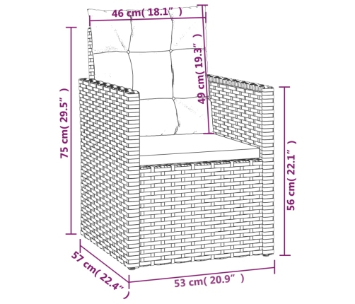 vidaXL 3-daļīgs āra atpūtas mēbeļu komplekts ar matračiem, pelēks PE