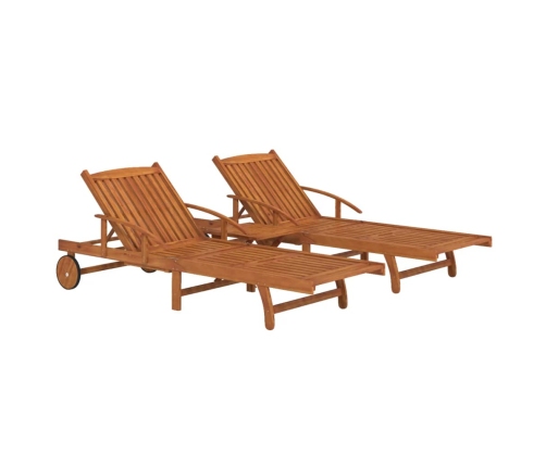 vidaXL 2-daļīgs sauļošanās zviļņu komplekts ar galdiņu, akācijas koks